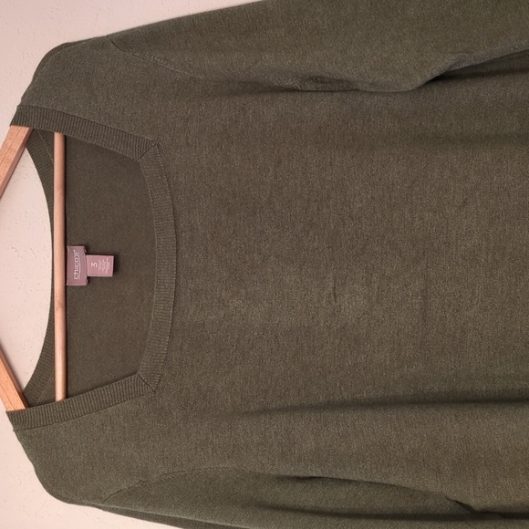 Chico's square neckline 3/4 sleeves soft Women's Olive Preppy Green Sweater XL - Picture 2 of 5